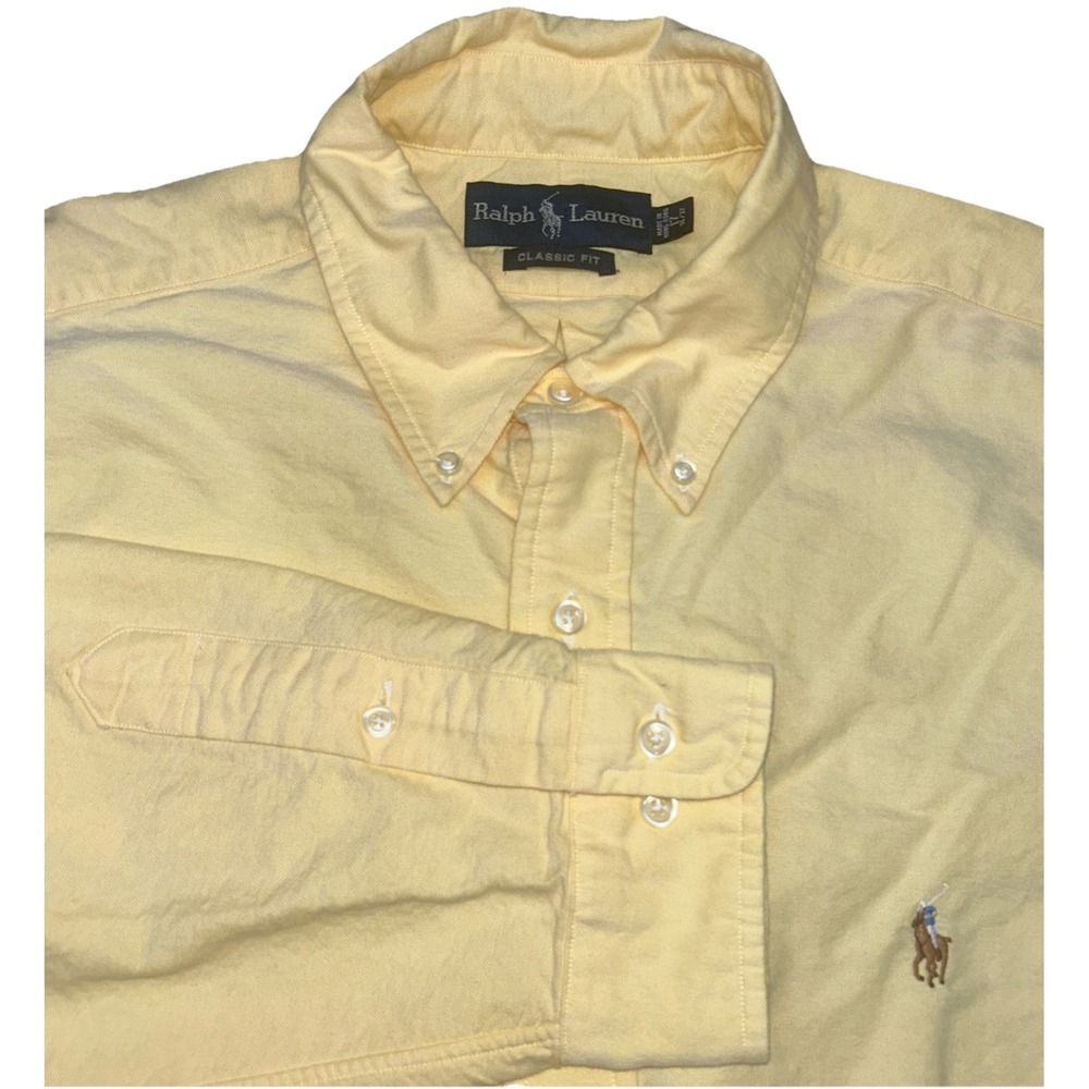 Polo Ralph Lauren Classic Fit Mens 17 36/37 Butter Yellow Button Down Flesh Pony
